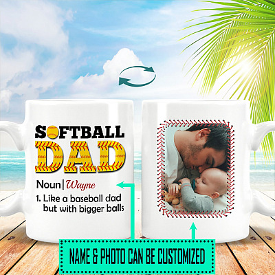 Personalized Photo Softball Dad Definition Like Baseball Dad With Bigger Balls Ceramic Coffee Mug