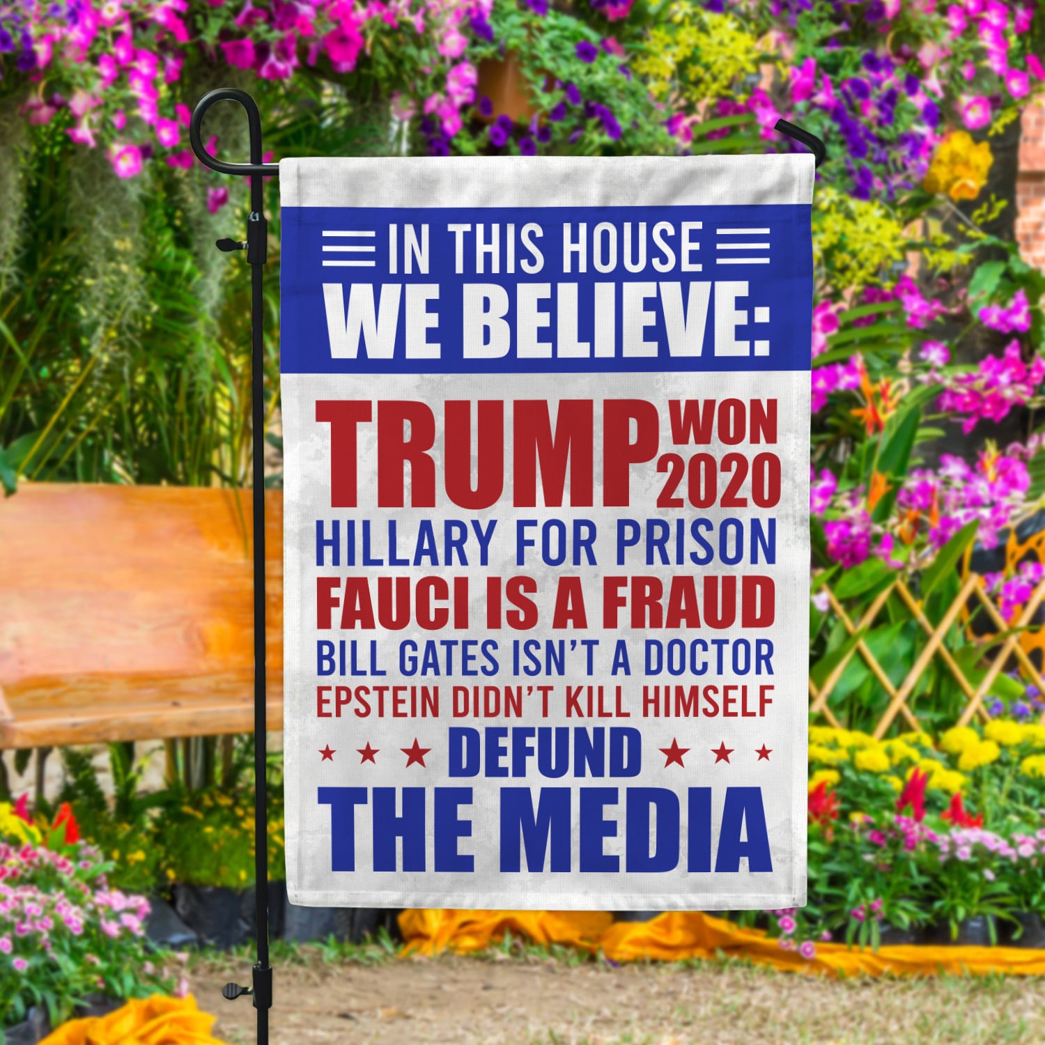 4KT. In This House Trump Won (2) Garden Flag Mockup 4