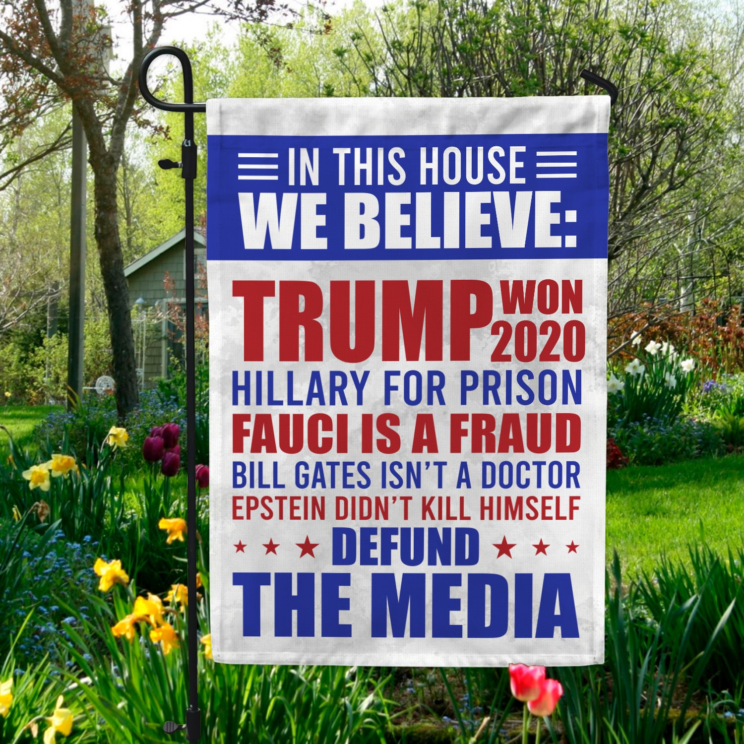 4KT. In This House Trump Won (2) Garden Flag Mockup 5