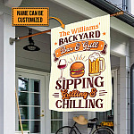 Personalized Backyard Flag Backyard Bar and Grill Sipping Grilling and Chilling Garden Flag - House Flag