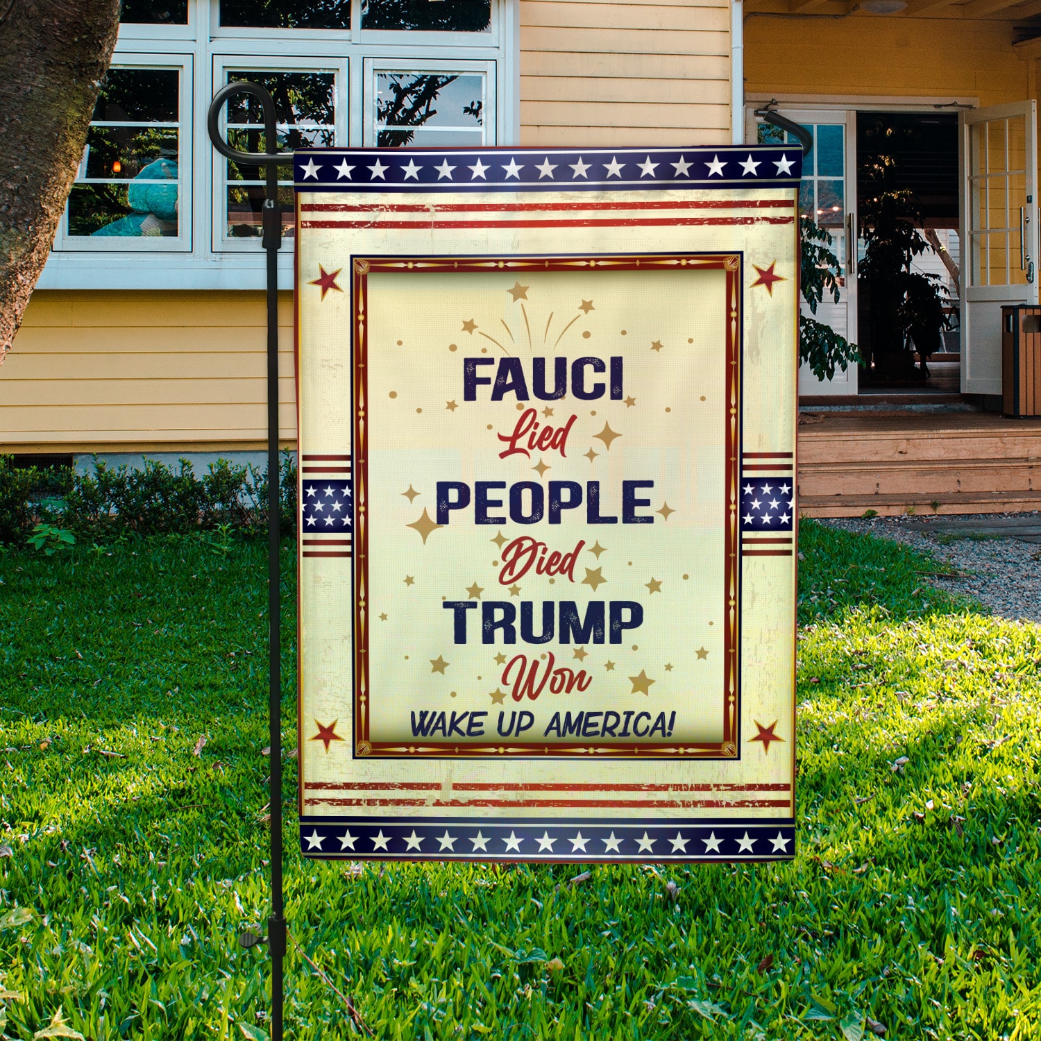 5KT. Fauci Lied Trump Won Wake Up Garden Flag Mockup 3