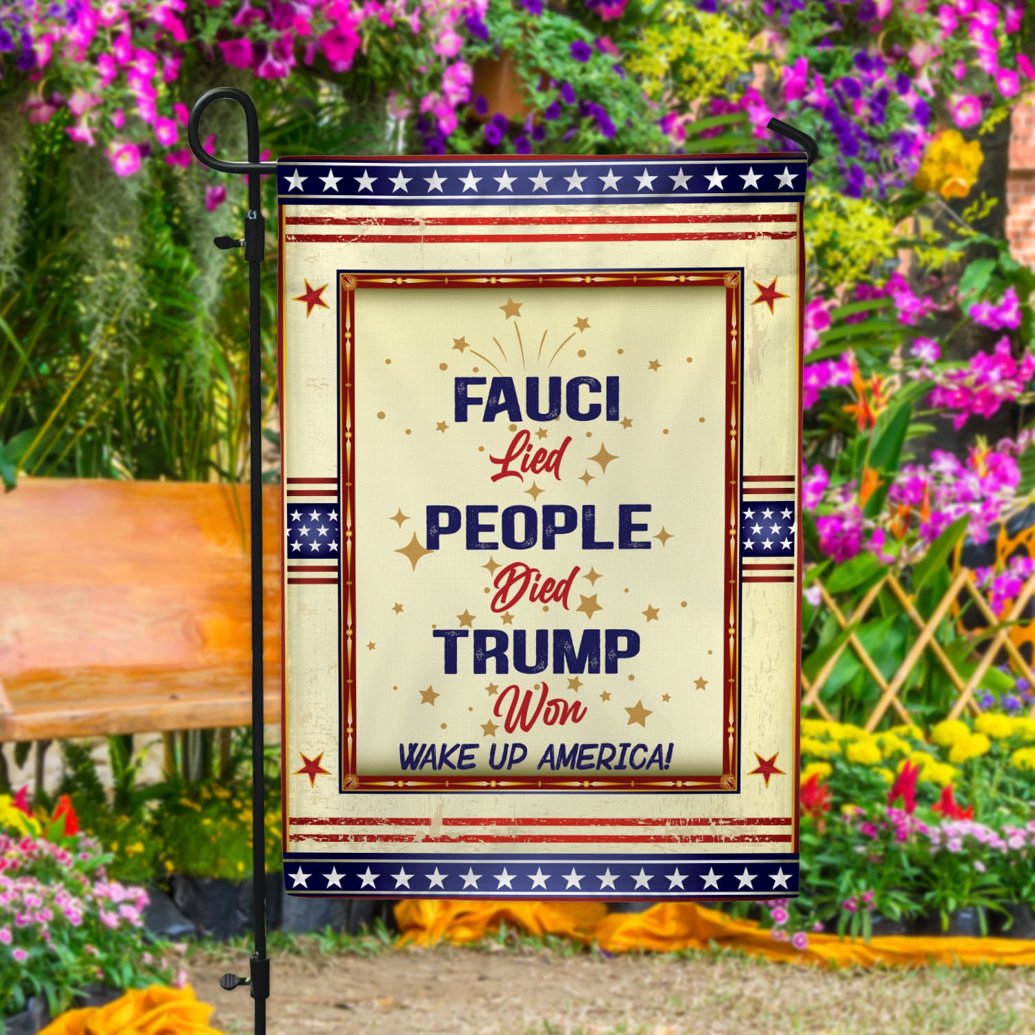 5KT. Fauci Lied Trump Won Wake Up Garden Flag Mockup 4