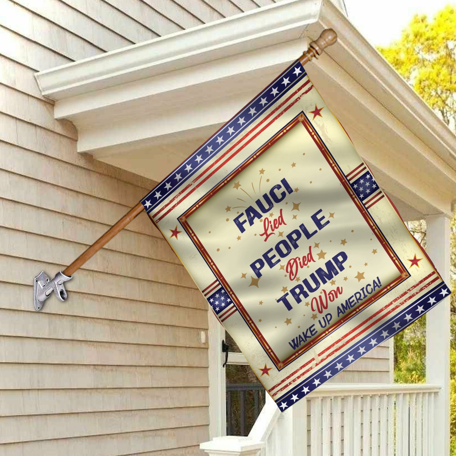 5KT. Fauci Lied Trump Won Wake Up House Flag Mockup 2