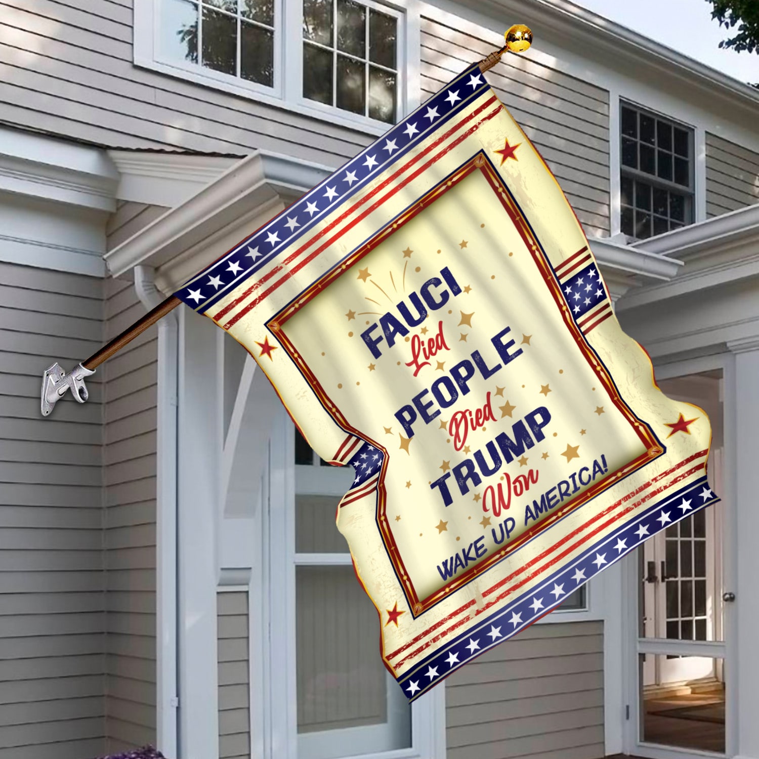 5KT. Fauci Lied Trump Won Wake Up House Flag Mockup 6