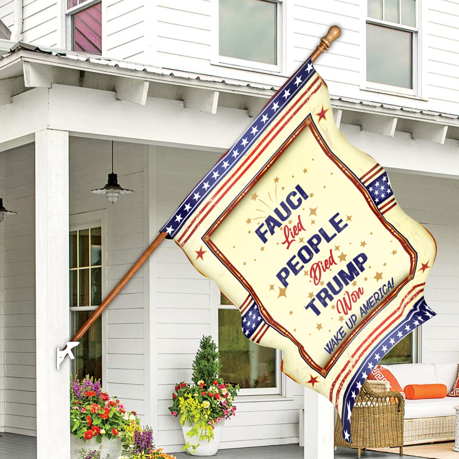 5KT. Fauci Lied Trump Won Wake Up House Flag Mockup 7