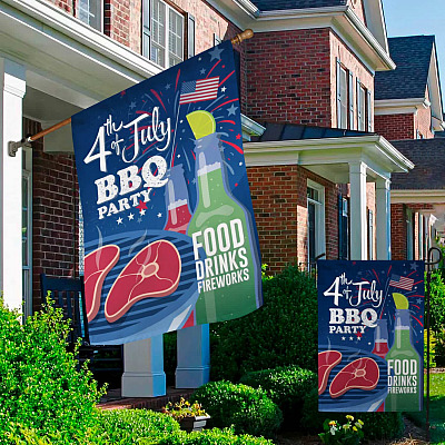 Alternative view of Happy 4th Of July BBQ Party With Foods Drinks And Fireworks Garden Flag - House Flag - Wall Flag