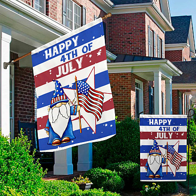 Alternative view of Gnome Happy 4th Of July With American Flag Garden Flag - House Flag - Wall Flag