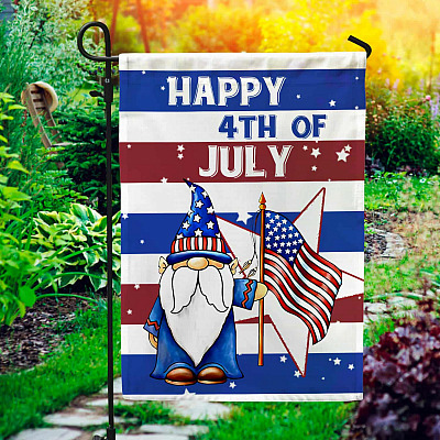 Gnome Happy 4th Of July With American Flag Garden Flag - House Flag - Wall Flag