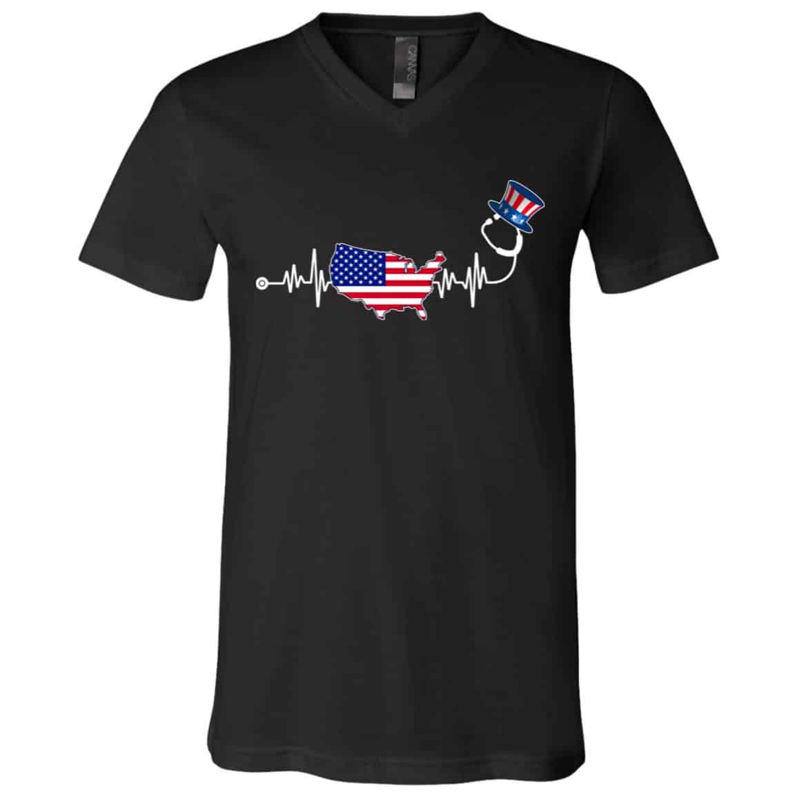 Nurse 4th Of July tee, Black, V-Neck T-Shirt