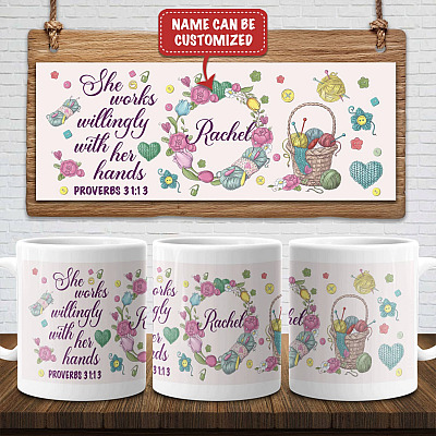 Personalized Knitter She Works Willingly with Her Hands Ceramic Coffee Mug - Color Changing Mug