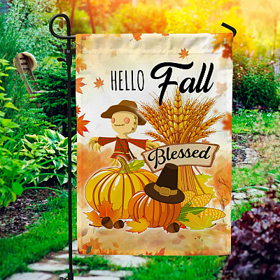 Hello Fall Blessed Garden Flag - Welcome Pumpkin And Corn Season House Flag - Wall Flag