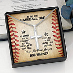 Personalized To The Best Baseball Dad Cross Pendant Necklace - Funny Gift For Baseball Dad