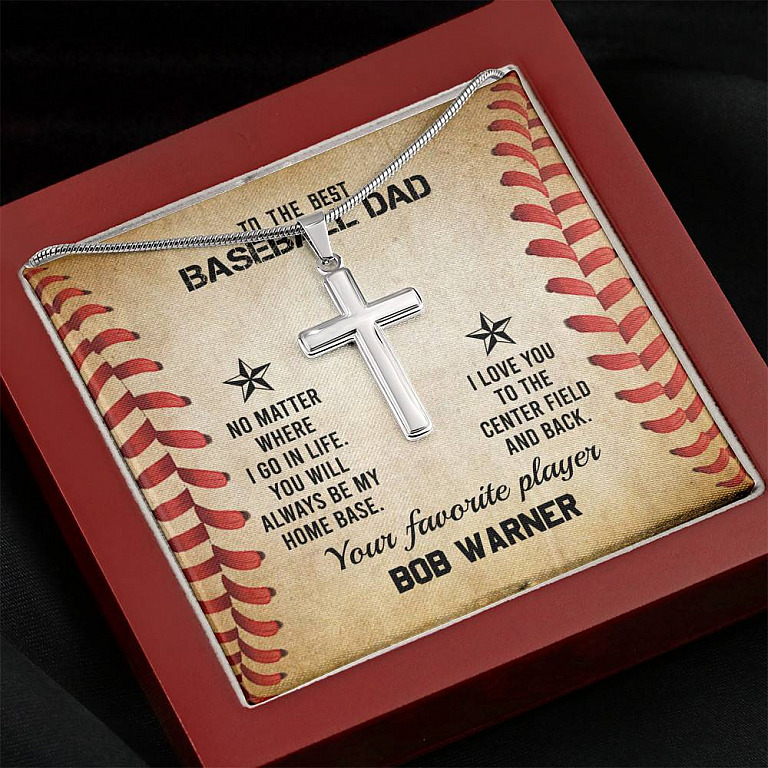 Personalized To The Best Baseball Dad Cross Pendant Necklace - Funny Gift For Baseball Dad