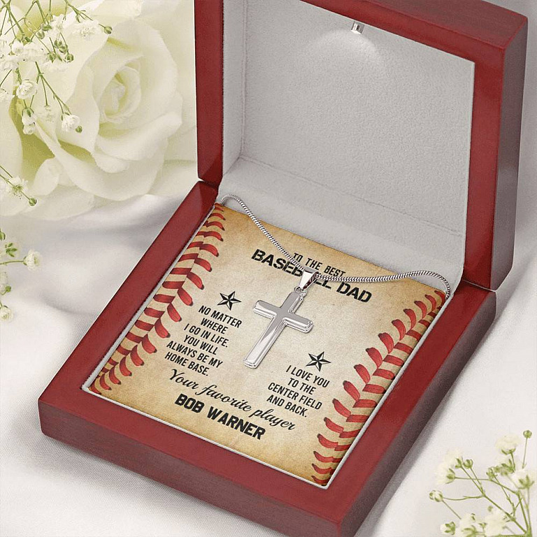 Personalized To The Best Baseball Dad Cross Pendant Necklace - Funny Gift For Baseball Dad