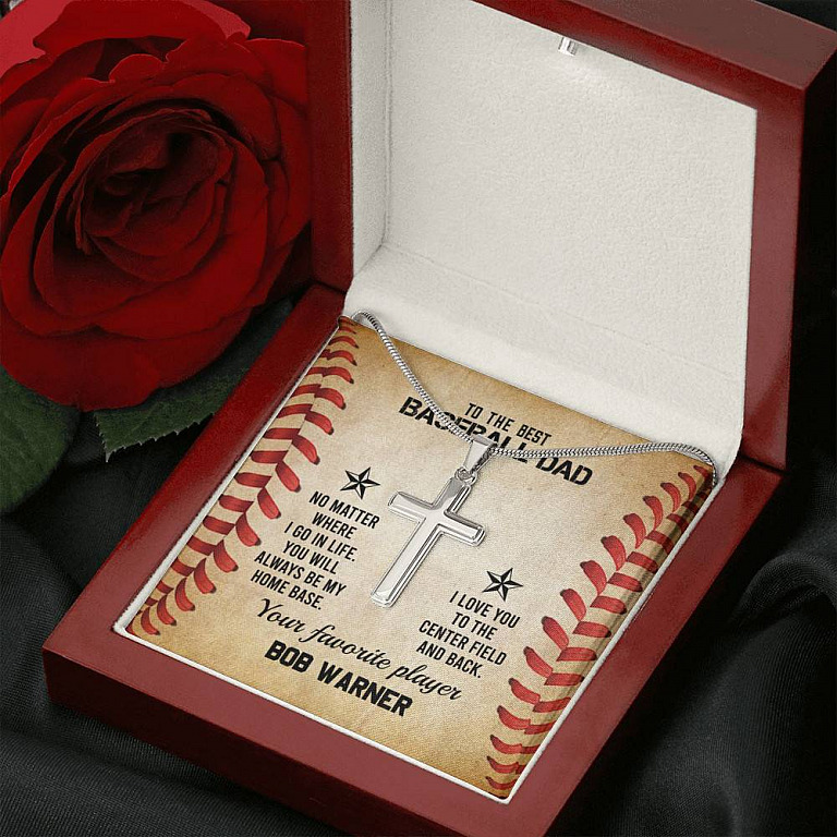 Personalized To The Best Baseball Dad Cross Pendant Necklace - Funny Gift For Baseball Dad