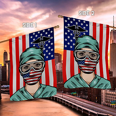 Alternative view of Nurse American Flag Caduceus Garden Flag - Nurse Hero House Flag - Wall Flag