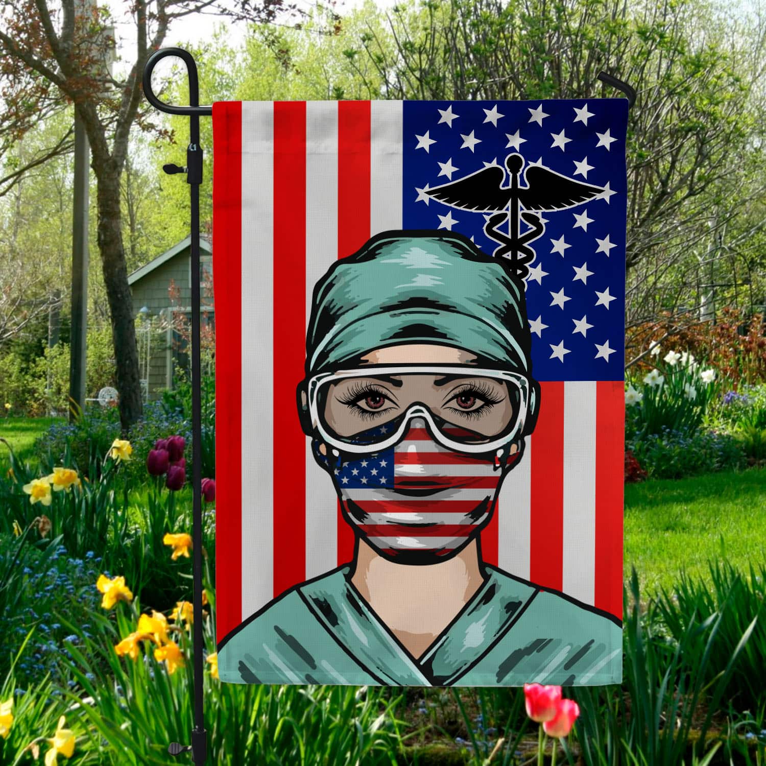 30 HG UU TIEN. Nurse American 1 Garden Flag Mockup 5