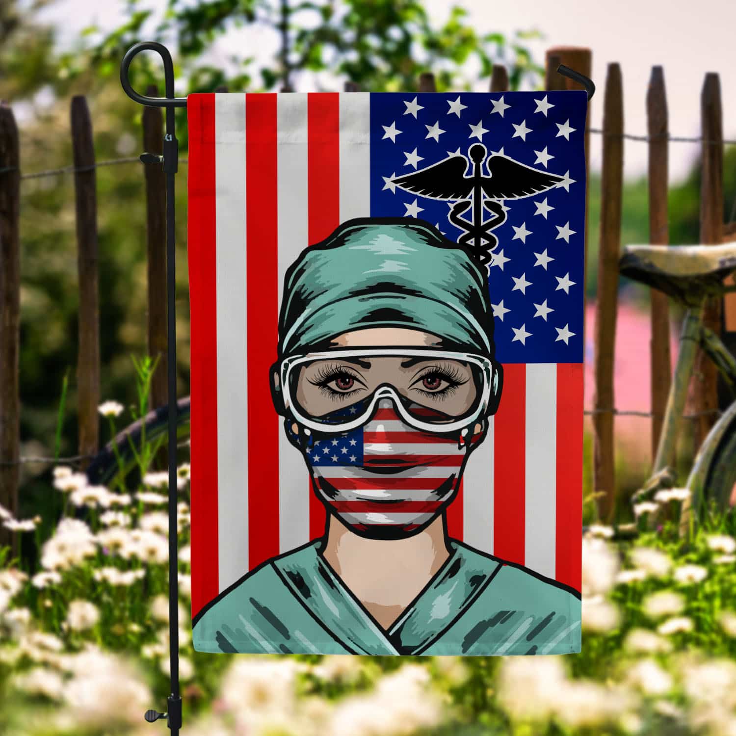 30 HG UU TIEN. Nurse American 1 Garden Flag Mockup 6