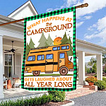 Camping What Happens At The Campground Gets Laugh About All Year Long Garden Flag - Camper Gift House Flag