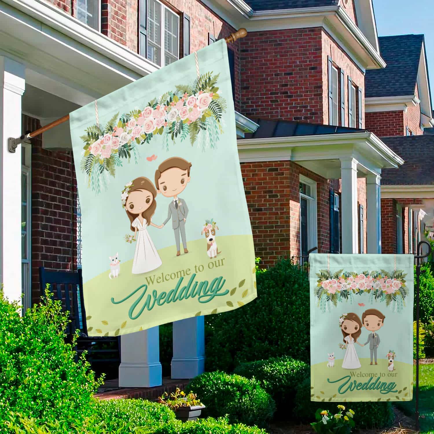 1HV. Wedding Flag(4) Garden & House Mockup 2