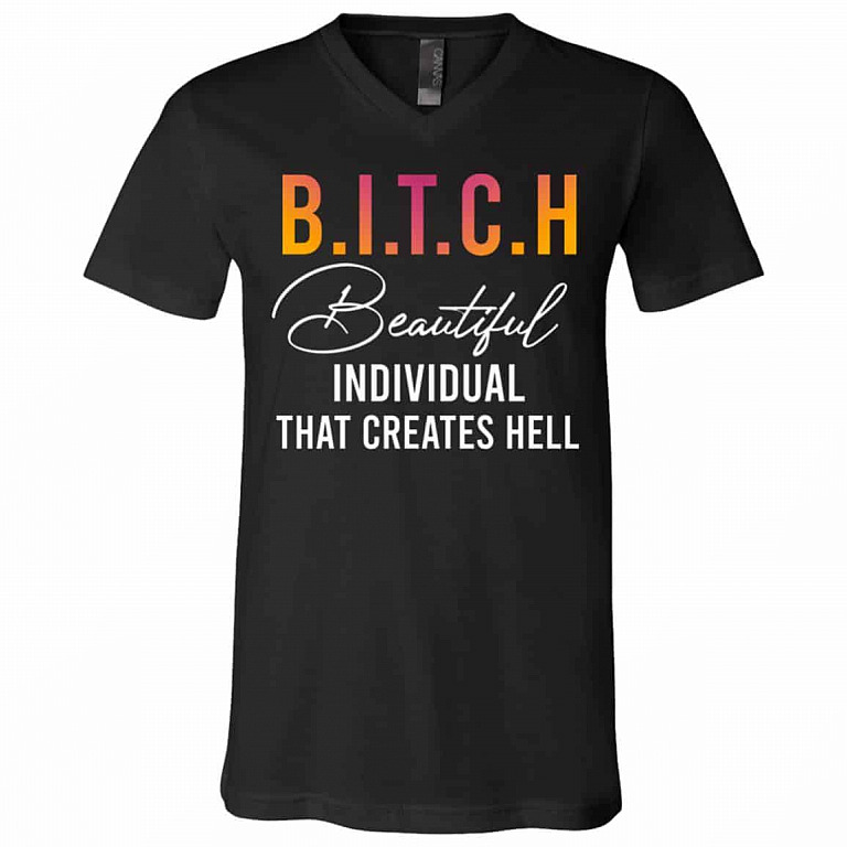 bitch t, Black, V-Neck T-Shirt