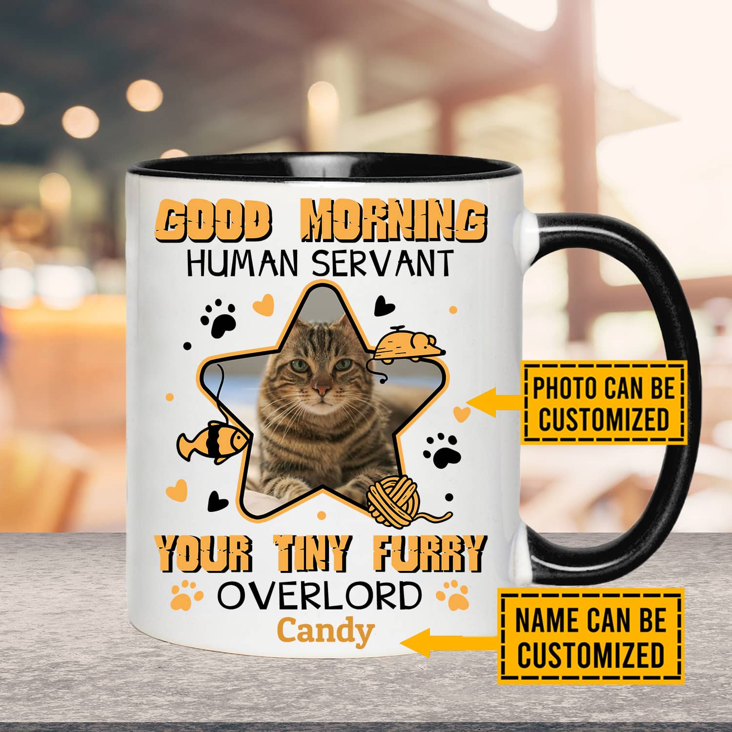 8VT. Cat Good Morning Human Servant accent mug mk1