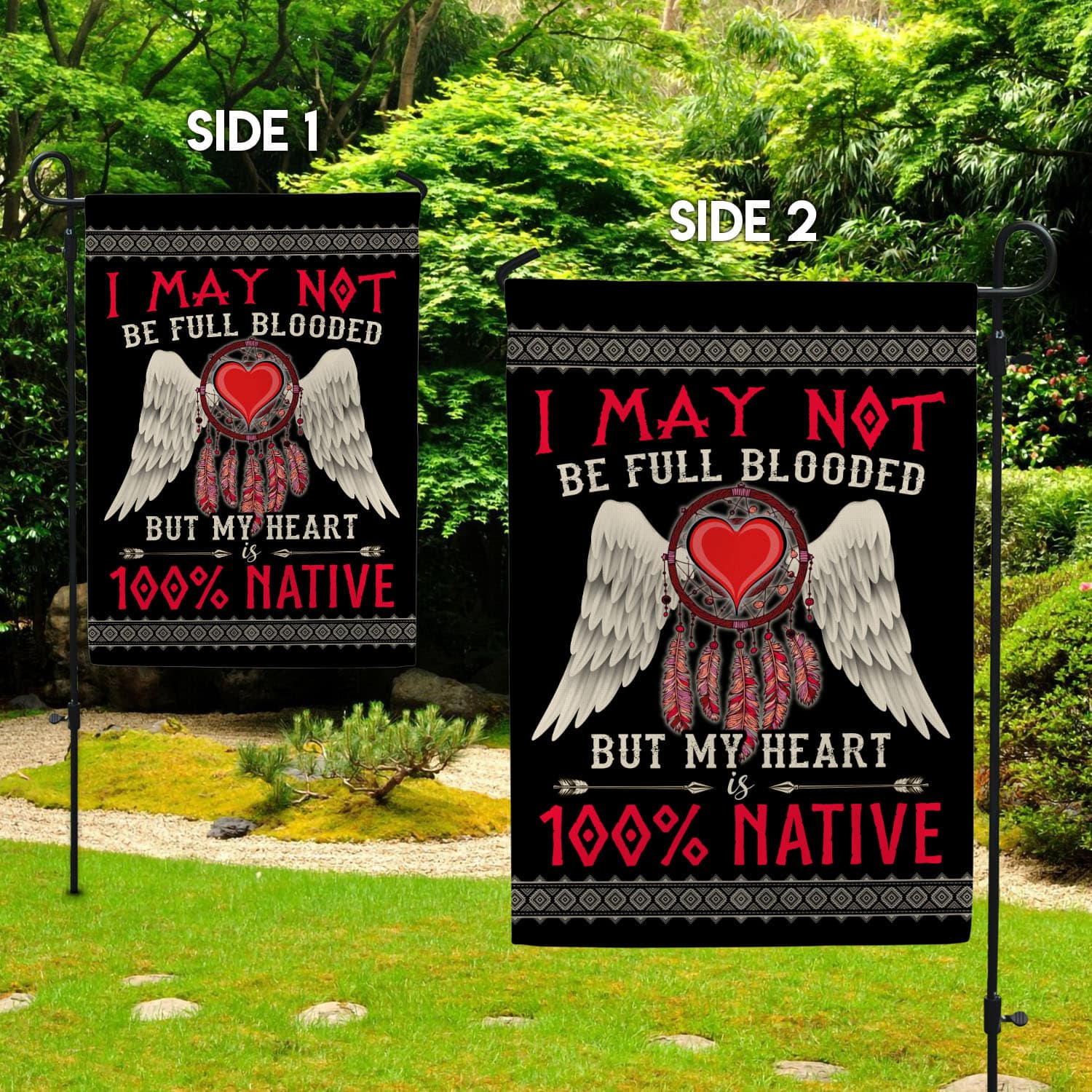 1UT. My Heart 100 Native (5) Garden Flag Mockup 2 Side