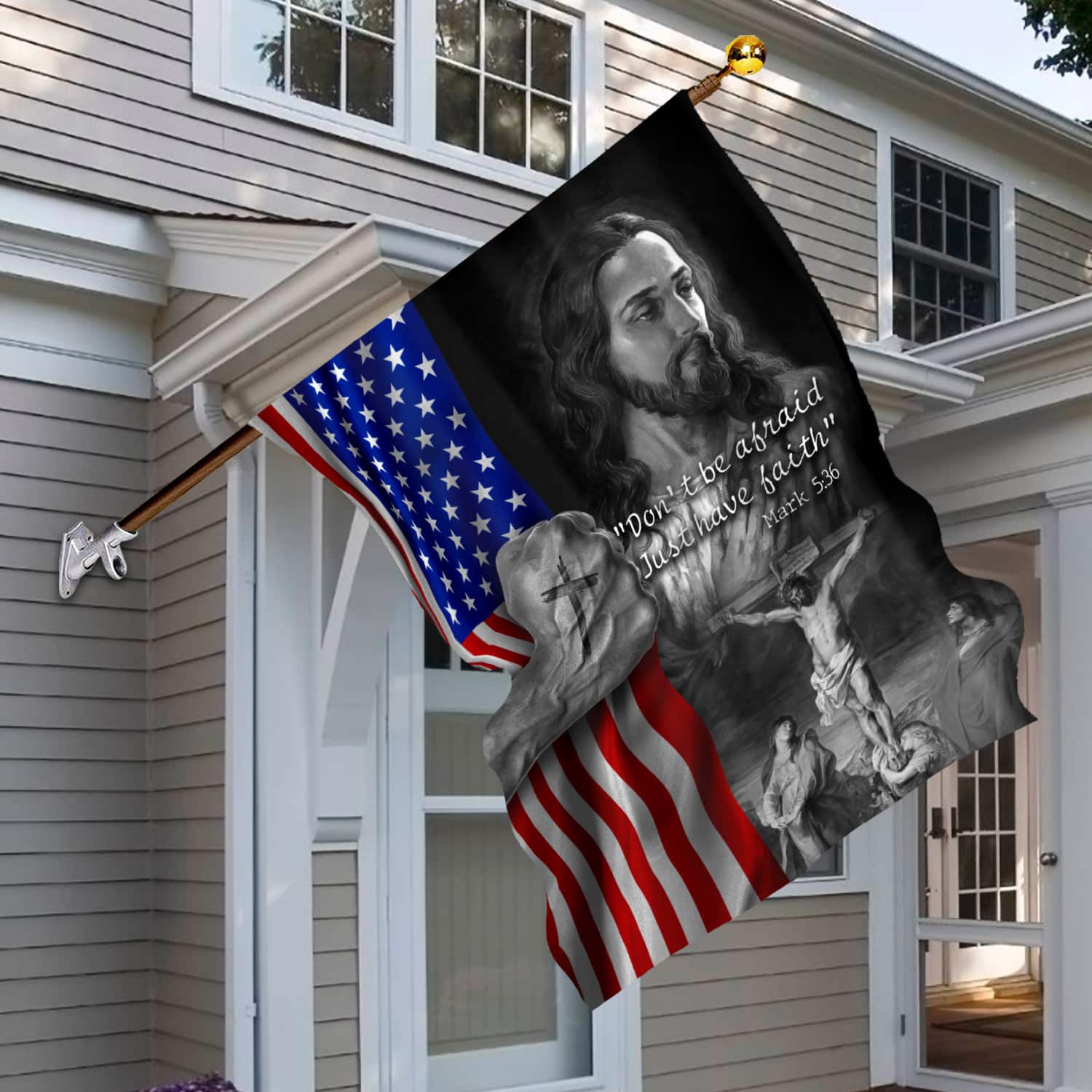 4KNG. Jesus Faith (6) House Flag Mockup 6
