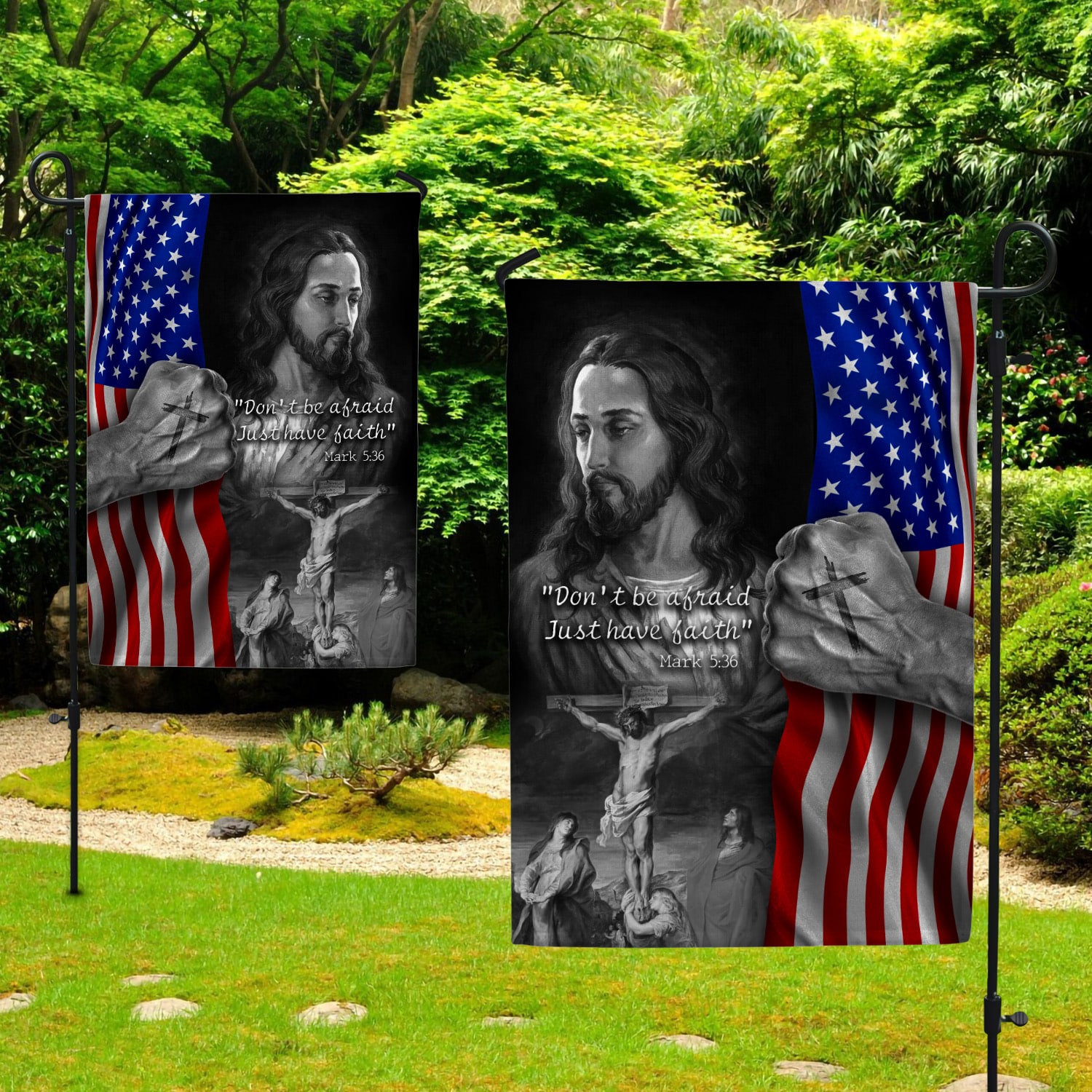 4KNG. Jesus Faith (6) Garden Flag Mockup 2 Side