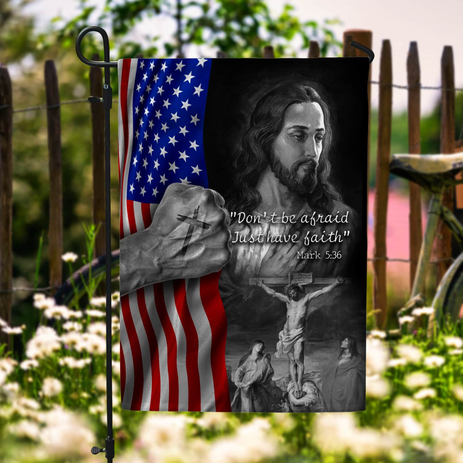 4KNG. Jesus Faith (6) Garden Flag Mockup 6