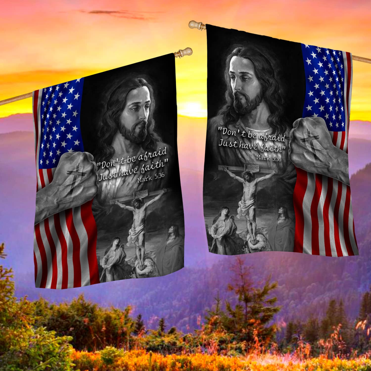 4KNG. Jesus Faith (6) House Flag Mockup 2 Side