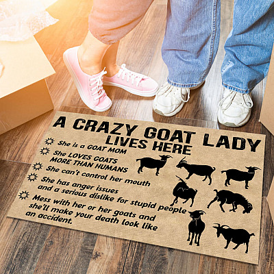 Alternative view of A Crazy Goat Lady Lives Here She Is a Goat Mom - Crazy Goat Lady Gifts Entrance Indoor Outdoor Decorative Doormat