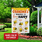Personalized Grandma with Six Grandkids Names Grandma's Reasons to Be Happy Decorative Garden Flag - House Flag