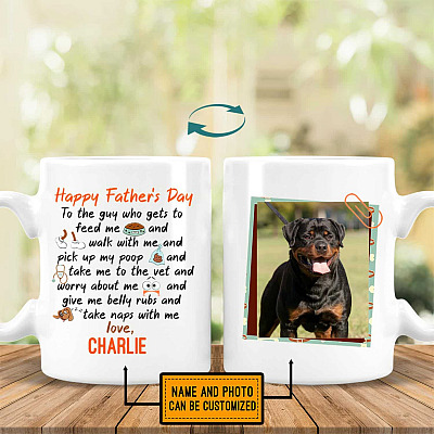 Custom Photo Happy Father's Day To The Guy Who Feed Me Dog Coffee Mug - Beer Stein - Color Changing Mug