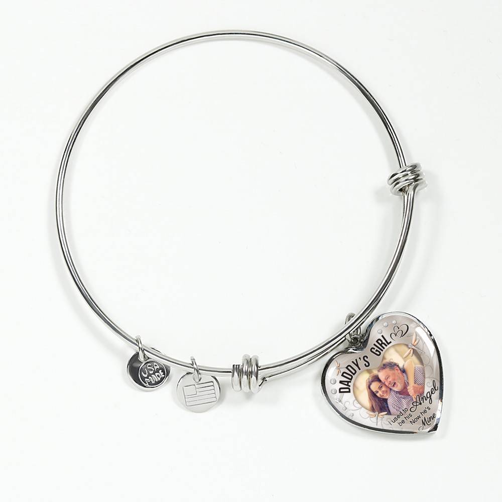 Personalized Photo Daddy's Girl I Used to Be His Angel Now He's Mine Heart Pendant Necklace - Bangle