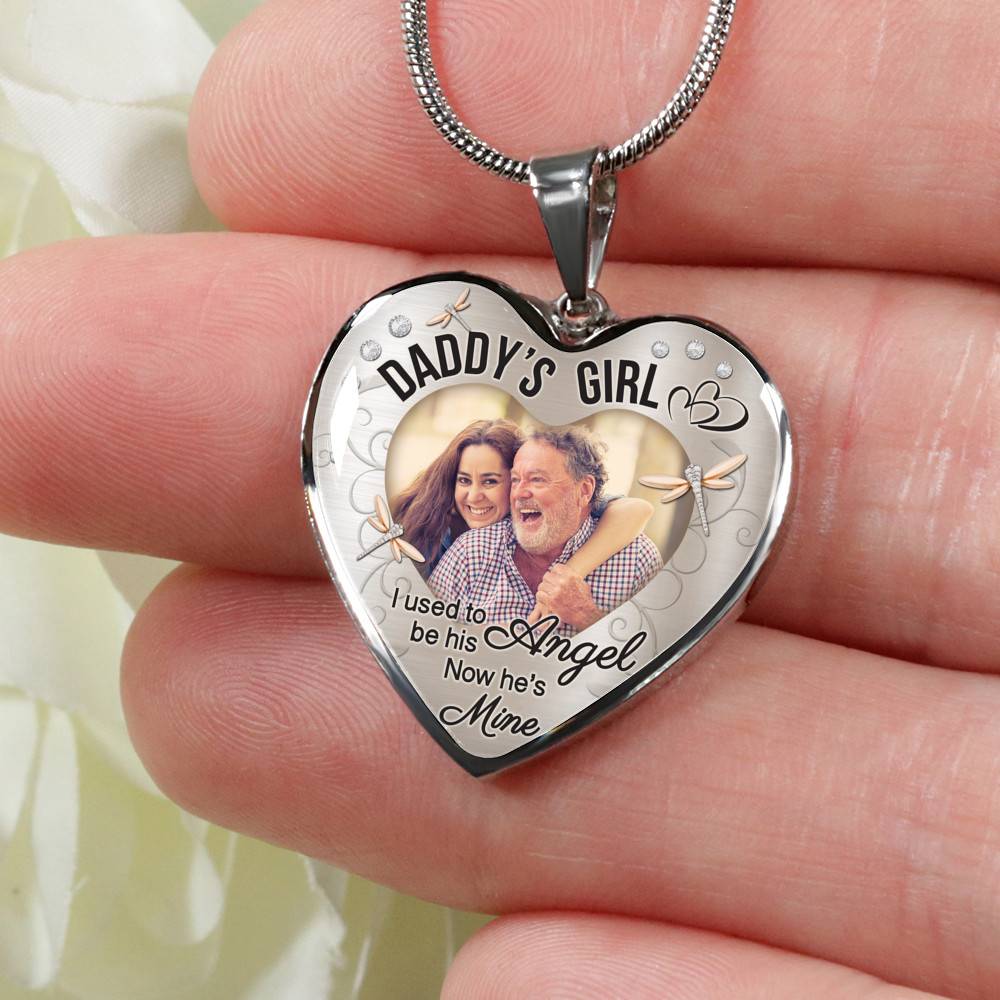 Personalized Photo Daddy's Girl I Used to Be His Angel Now He's Mine Heart Pendant Necklace - Bangle