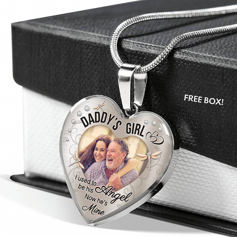 Personalized Photo Daddy's Girl I Used to Be His Angel Now He's Mine Heart Pendant Necklace - Bangle