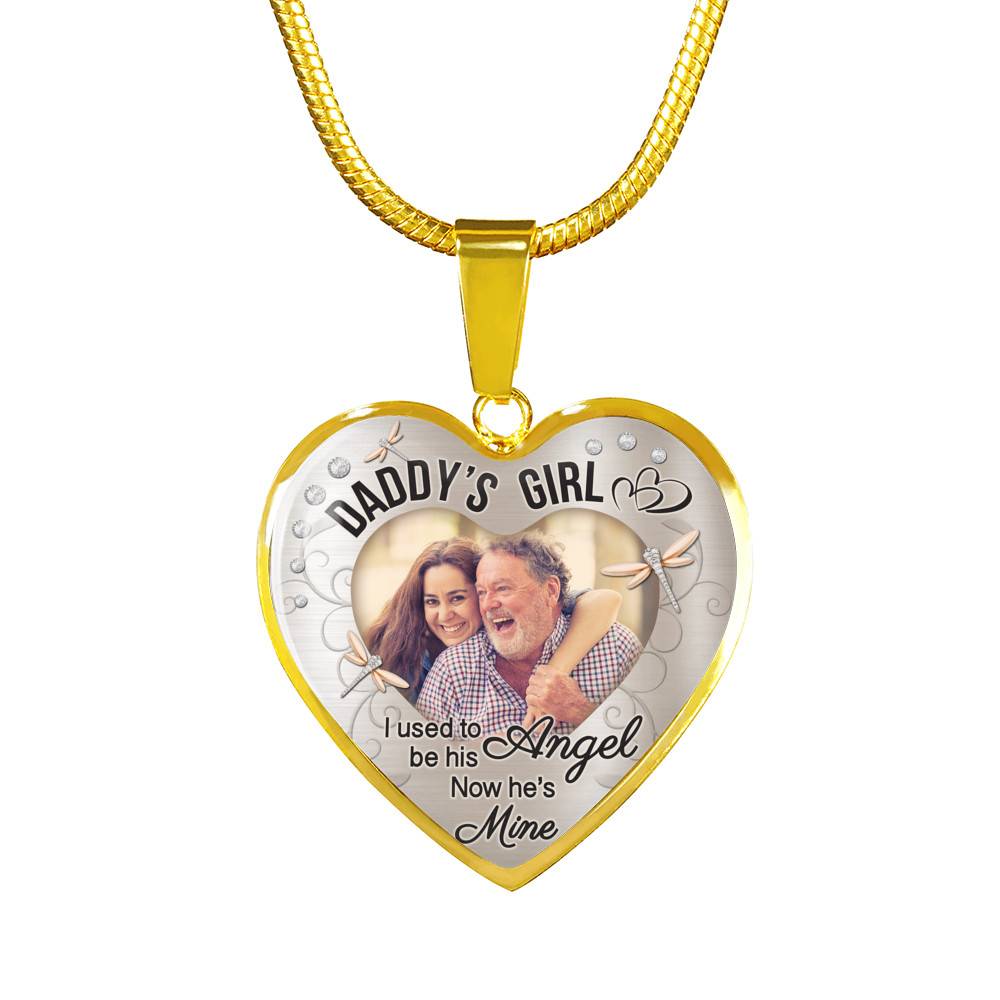 Personalized Photo Daddy's Girl I Used to Be His Angel Now He's Mine Heart Pendant Necklace - Bangle
