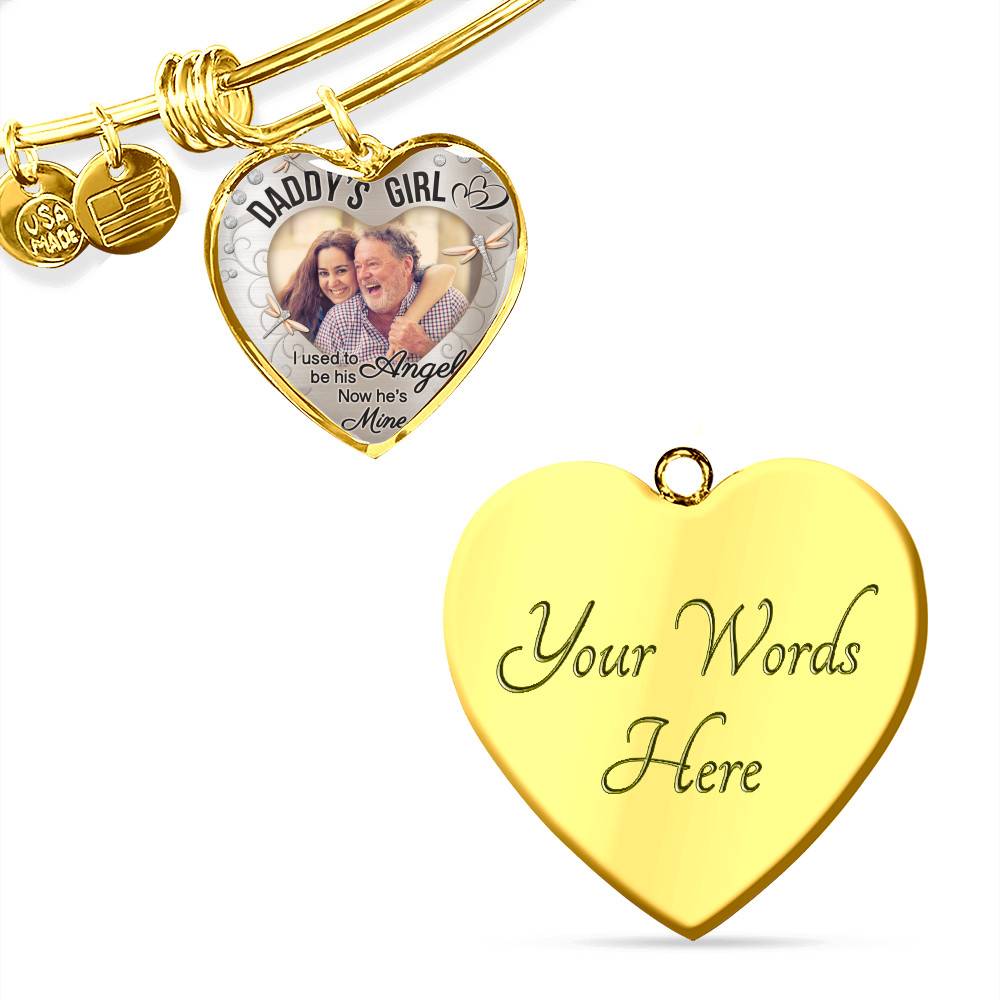 Personalized Photo Daddy's Girl I Used to Be His Angel Now He's Mine Heart Pendant Necklace - Bangle