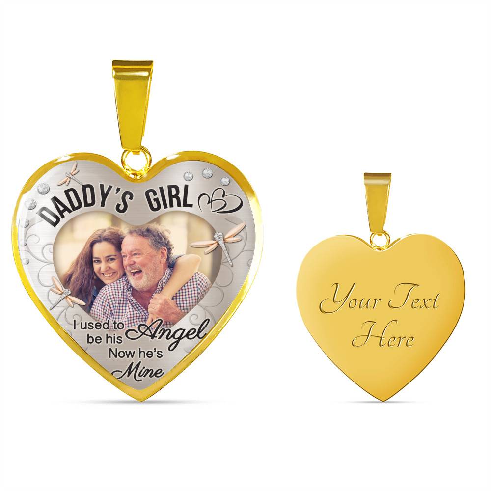 Personalized Photo Daddy's Girl I Used to Be His Angel Now He's Mine Heart Pendant Necklace - Bangle