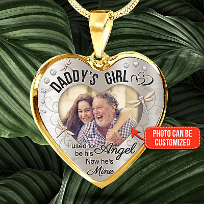 Alternative view of Personalized Photo Daddy's Girl I Used to Be His Angel Now He's Mine Heart Pendant Necklace - Bangle