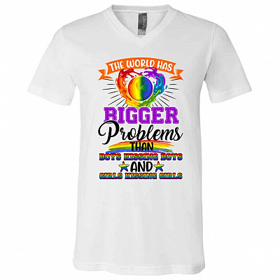 The World Has Bigger Tshirt, White, V-Neck T-Shirt