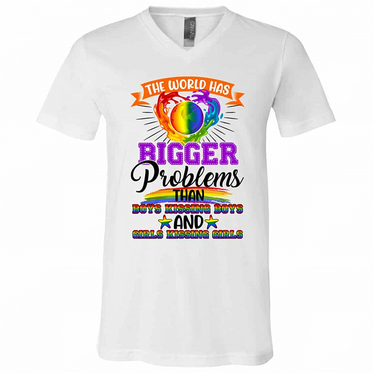 The World Has Bigger Tshirt, White, V-Neck T-Shirt