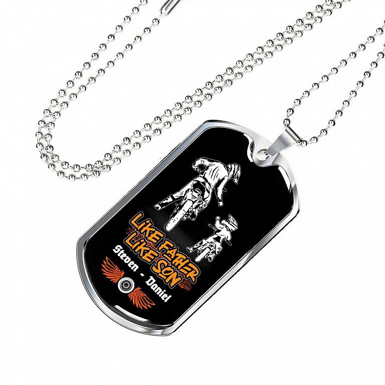 Personalized Like Father Like Son Dirt Bike Dog Tag Pendant Necklace