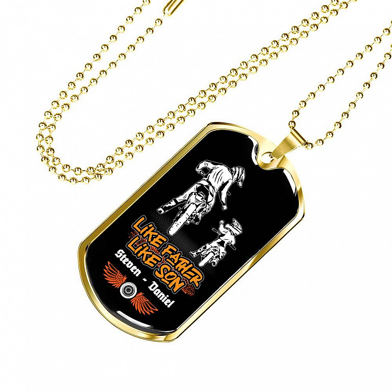Personalized Like Father Like Son Dirt Bike Dog Tag Pendant Necklace