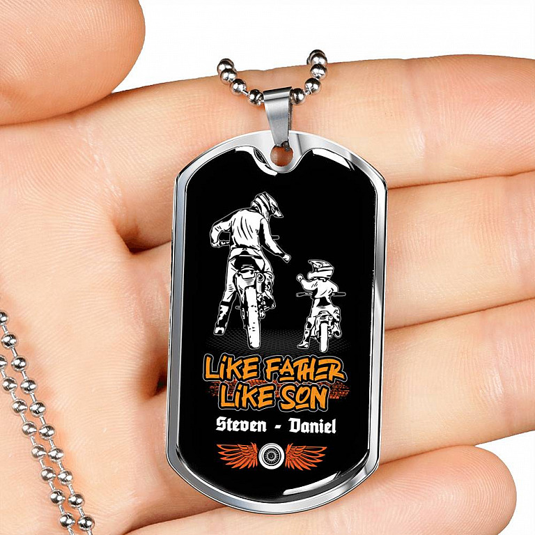 Personalized Like Father Like Son Dirt Bike Dog Tag Pendant Necklace