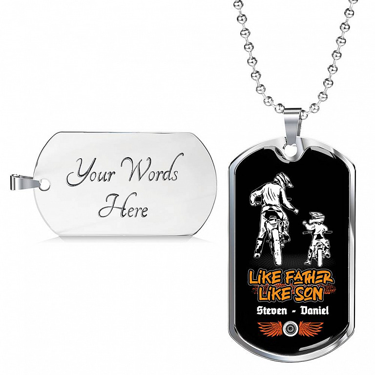 Personalized Like Father Like Son Dirt Bike Dog Tag Pendant Necklace