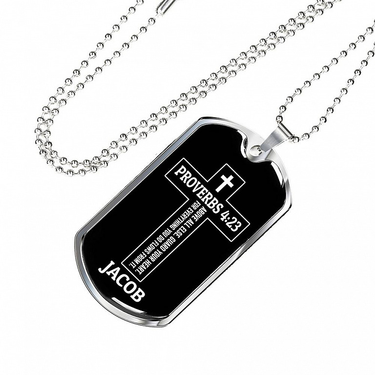 Personalized Proverbs 4:23 Above All Else Guard Your Heart for Everything You Do Dog Tag Pendant Necklace