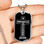 Personalized Proverbs 4:23 Above All Else Guard Your Heart for Everything You Do Dog Tag Pendant Necklace