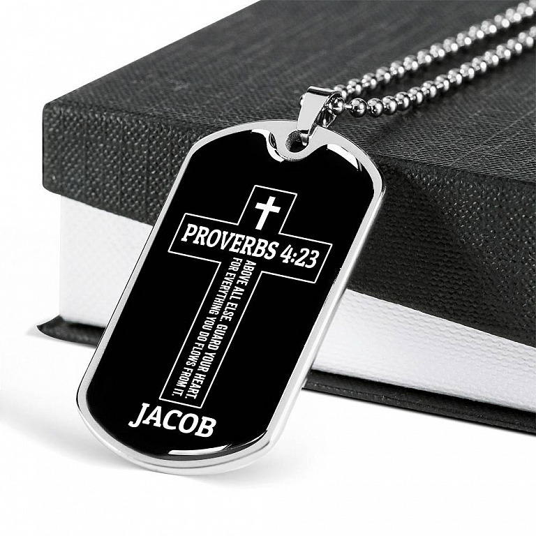 Personalized Proverbs 4:23 Above All Else Guard Your Heart for Everything You Do Dog Tag Pendant Necklace